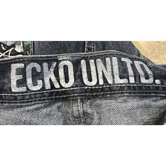 Vintage Y2K Ecko Unltd Denim Jeans Mens 36 Rhino Embroidered Baggy Wide Leg VTG - Picture 6 of 8